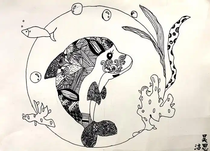 装饰线描一可爱的动物