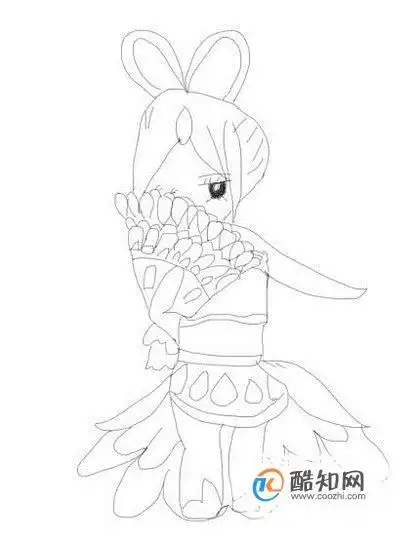 最后再画出蓝孔雀叶罗丽的裙子及裙子上面的花纹线,这样蓝孔雀叶