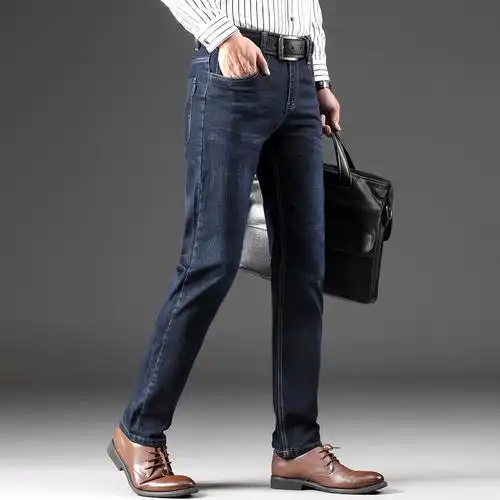 2020新款蓝色秋冬季商务牛仔裤男直筒宽松休闲长裤牛仔裤