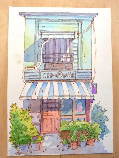 每天都会画画呢#水彩画入门  #自学水彩  #钢笔淡彩  #水彩