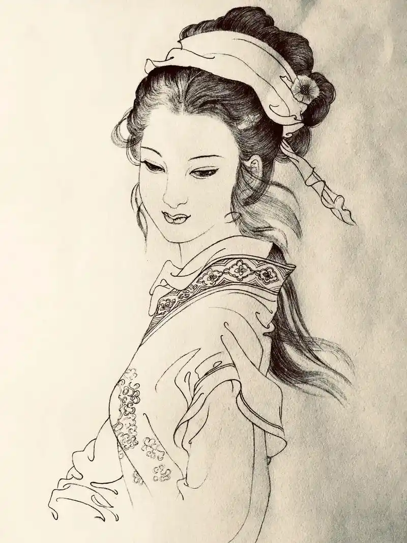 诗词   #画中人 #白描 #线稿 #临摹  《西施》～翦芬芳 03 乱云