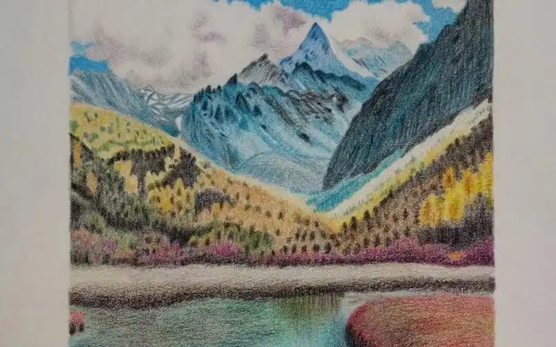 活动作品彩铅雪山