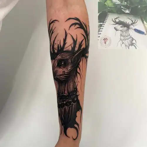 blackwork画稿已出暗黑鹿