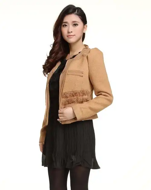 妩媚时尚土黄色短款长袖外套