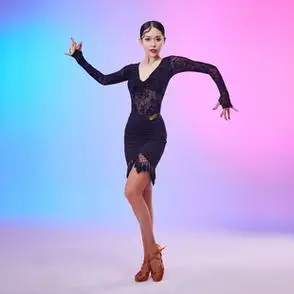 conny新款成人拉丁舞裙舞蹈练功服女摩登国标流苏包臀半身裙伦巴