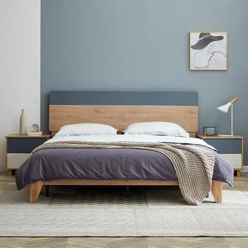 卡姆北欧风实木床单双人现代简约主卧家具1.8米经济型板式床批发