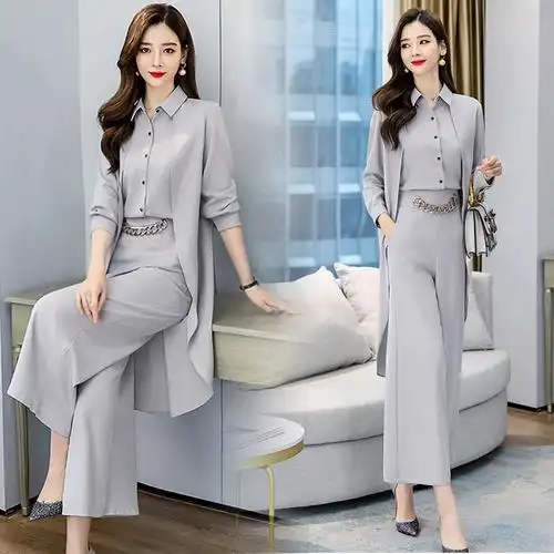 深依度2021秋装新款大码女装两件套秋冬季时尚奢华修身套装2056