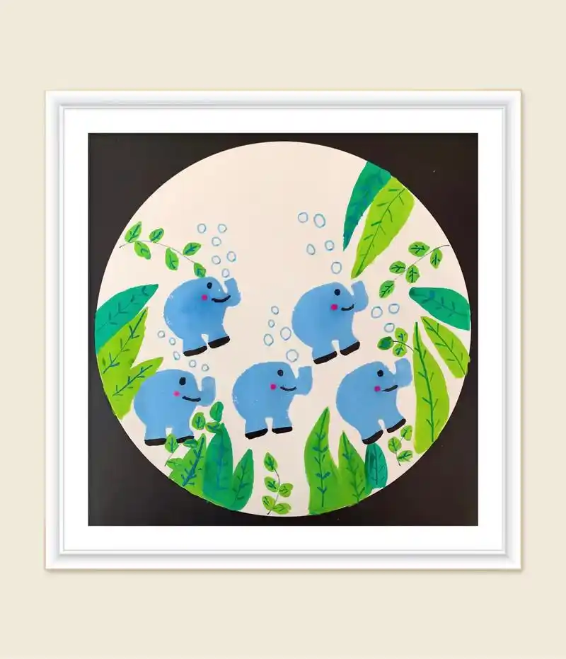 动物小象创意画#创意美术 #儿童画 #拓印画 #简笔画 #抖 - 抖音