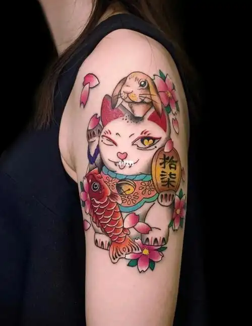 西安纹身 招财猫纹身