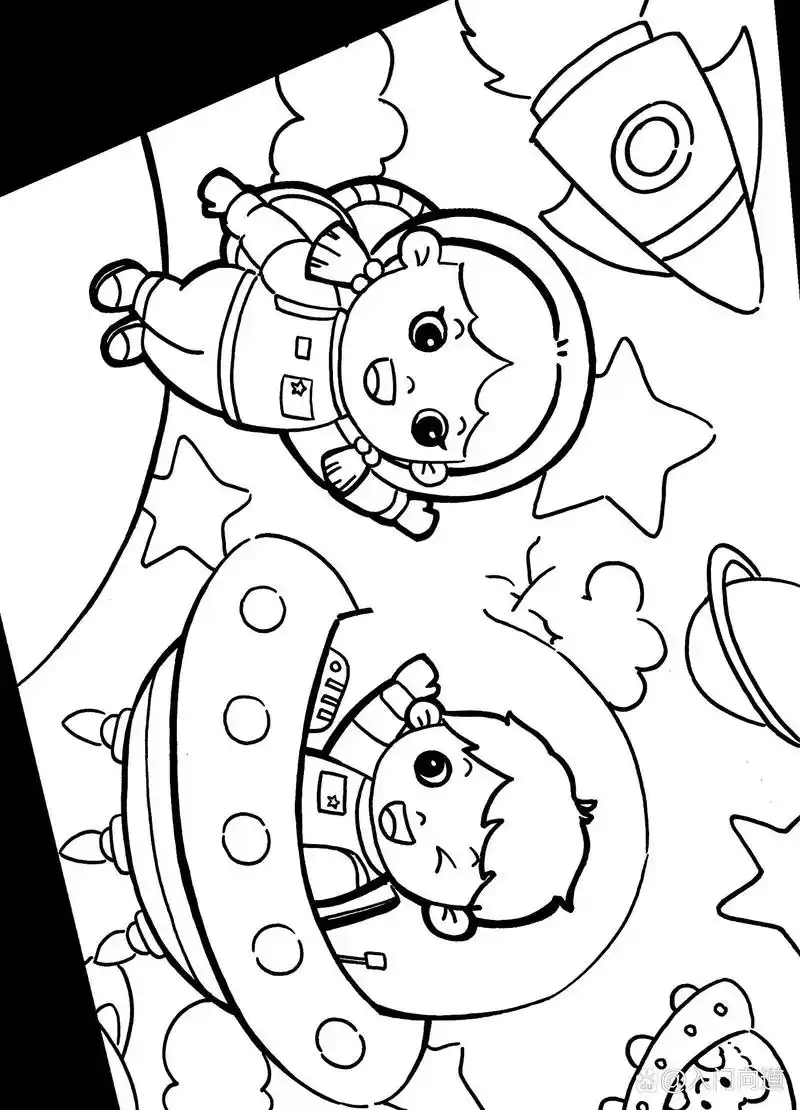马克笔|遨游太空 航空主题儿童画 遨游太空 航空主题儿童画 线稿在图2