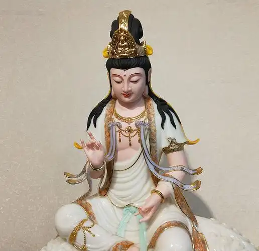 6015【京选好货】佛像居家供奉 汉白玉文殊菩萨纯铜普贤家用摆件