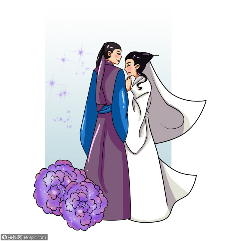 免抠元素 手绘/卡通元素 白娘子 约会的许仙和白娘子.psd