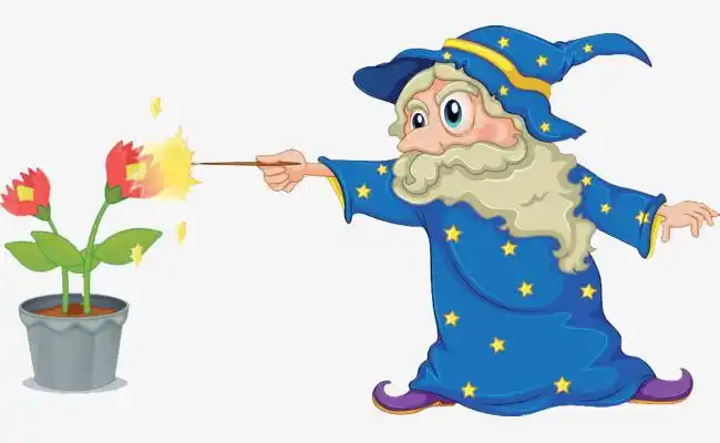 卡通插图戴蓝色帽子的魔法师