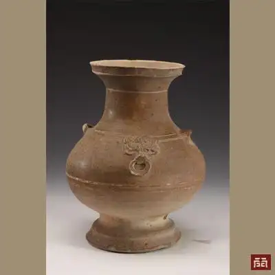 汉青釉双铺首双耳盘口壶