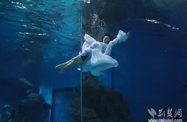 武汉女孩水下憋气秀钢管舞
