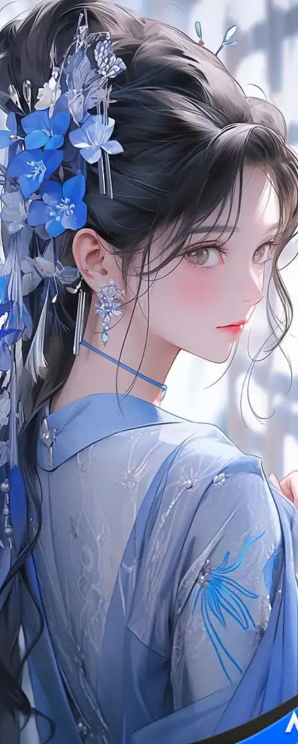 ai古风美女紫色蓝色系列动漫仙女头像(ai绘画 midjourney提示词)