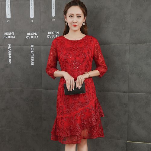 结婚妈妈装婚宴礼服秋季年轻丈母娘喜宴礼裙中年婆婆刺绣连衣裙