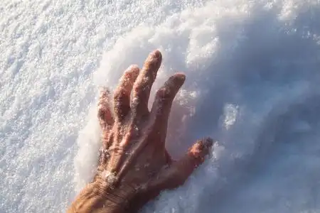 华丽的雪花华丽的手在雪地里.悲剧照片