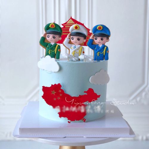 蛋糕装饰国庆节兵哥哥搪胶摆件海陆空军人摆件祖国生日蛋糕插件
