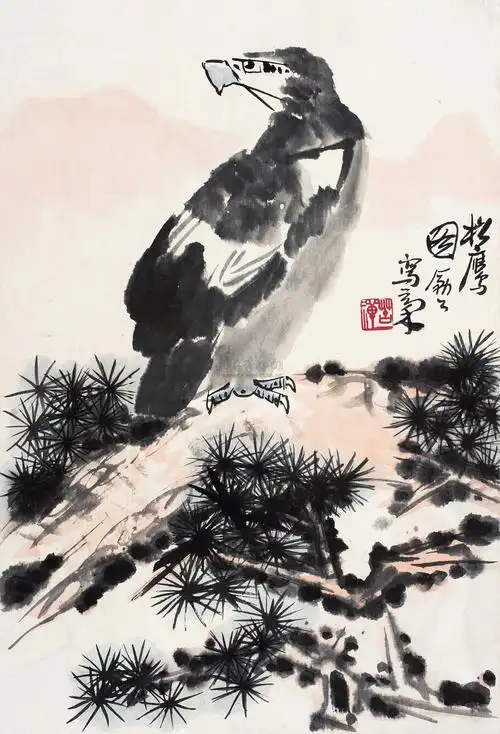 0483松鹰图镜心设色纸本