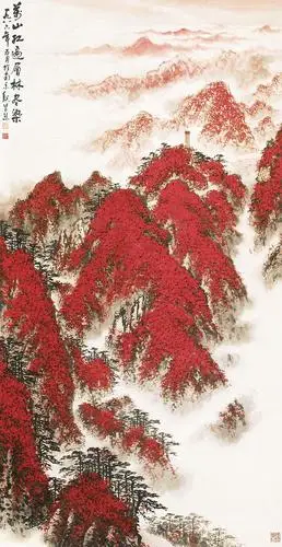 0100 万山红遍 立轴 设色纸本
