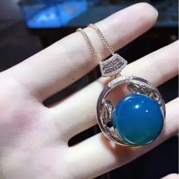 森诗妃墨西哥蓝珀吊坠荷塘月色蜜蜡项链玫瑰金银女款520情人节生日