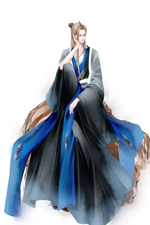 中国风水彩古风男性坐着插画元素图片