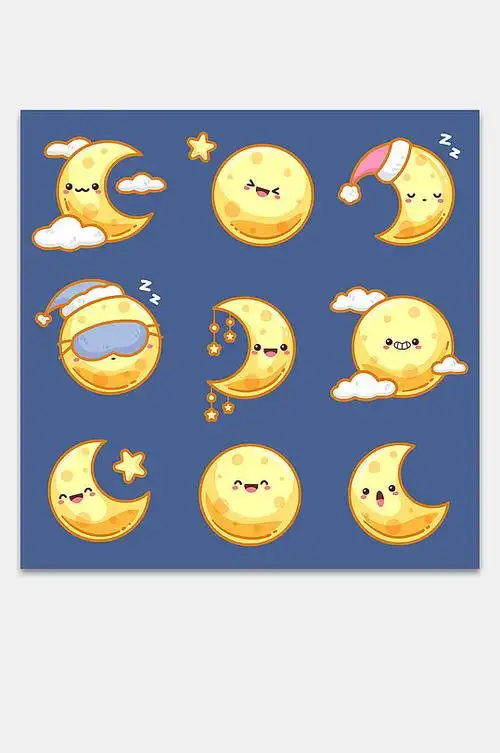 矢量手绘卡通可爱月亮免扣素材