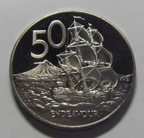 新西兰 1996年 50分 ,【 奋进号 - 大帆船 】 镍币(大图展示)
