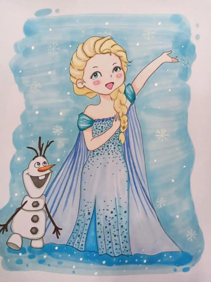 冰雪女王艾莎公主 #马克笔手绘# #画画# #艾莎公主# #简笔画