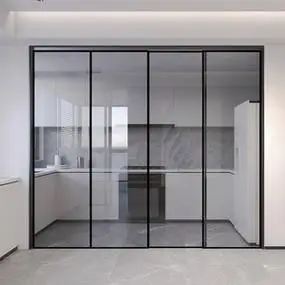 三联动厨房推拉门无地轨吊轨阳台极窄边框超白长虹玻璃门移门成都