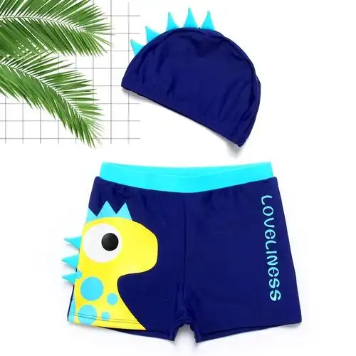 儿童泳裤男童中大童分体游泳衣男孩小宝宝游泳裤小童泳衣送帽