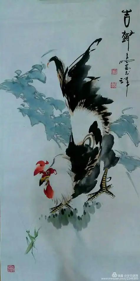 国画雄鸡作品欣赏大吉图公鸡王雪涛三尺花鸟大公鸡中国画#王兴民国画