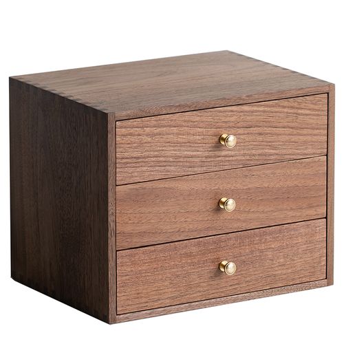 促品黑胡桃木三抽屉小柜子三斗柜全实木储物柜桌面收纳柜装饰柜小