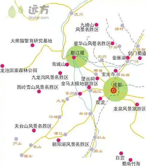 成都景点分布示意图