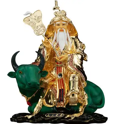 太上老君台湾鎏金神像纯铜家用道德天尊骑牛摆件