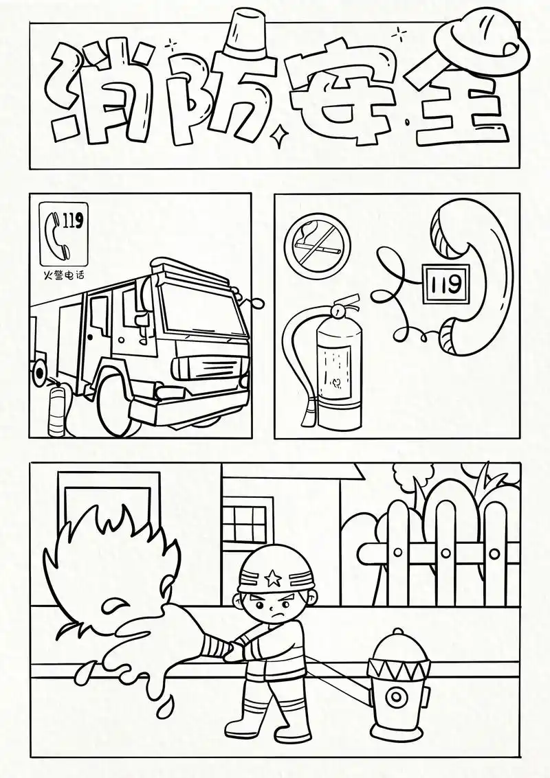 消防主题画.小小插画大安全,防火从我做起#主题画 #简笔画