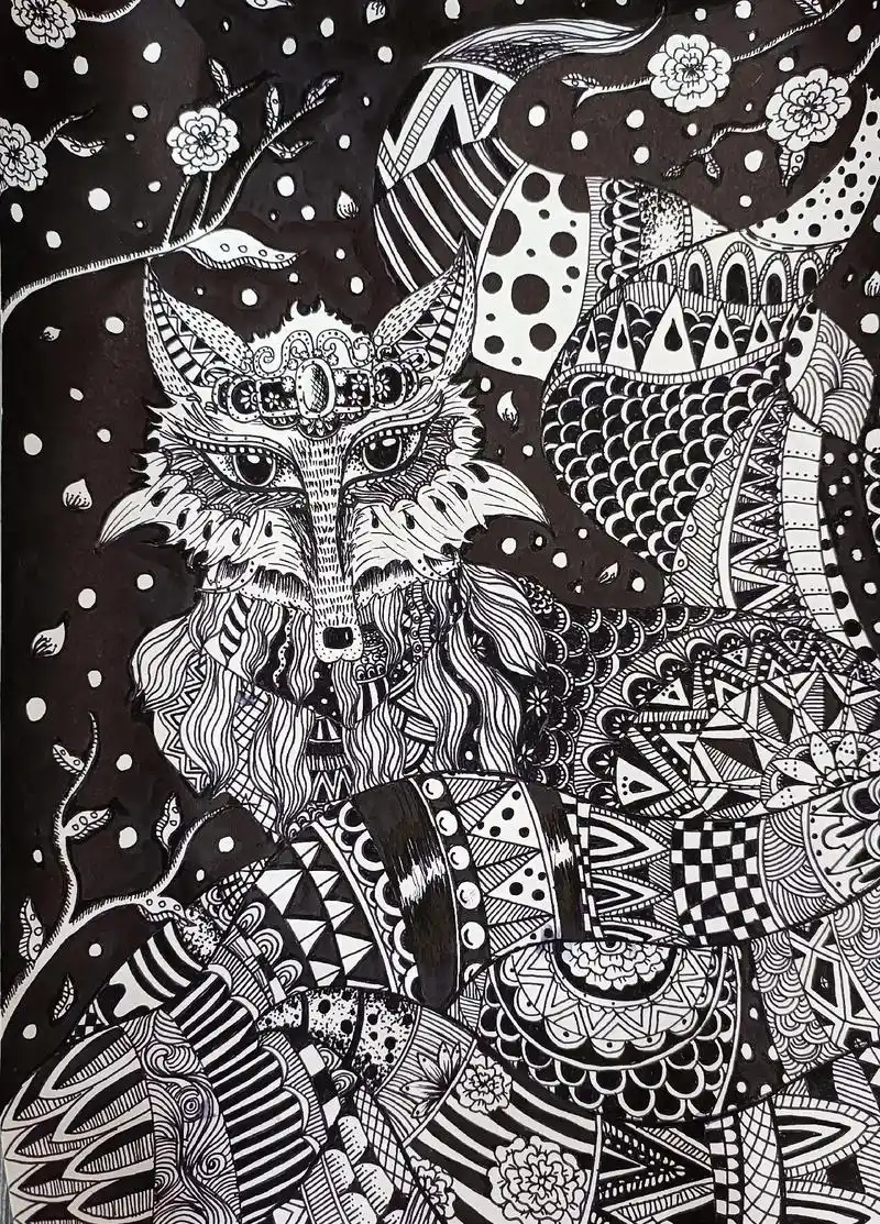 线描#九尾狐#爆肝五小时 - 抖音