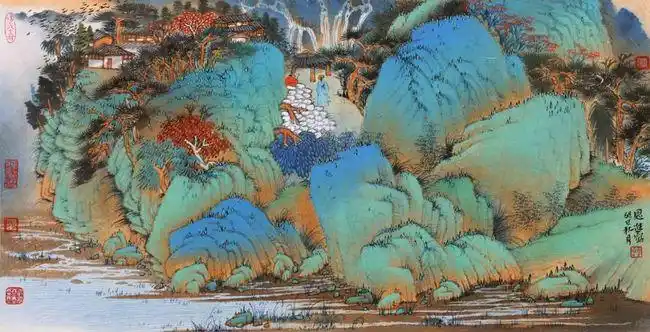 祁恩进工笔重彩山水画欣赏