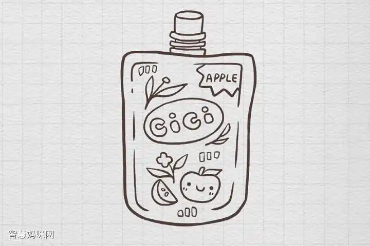 零食是小朋友的最爱但一定要选择健康的哦一袋果冻简笔画画法