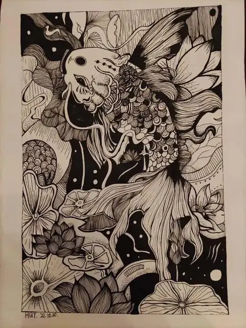 临摹黑白动物线描画