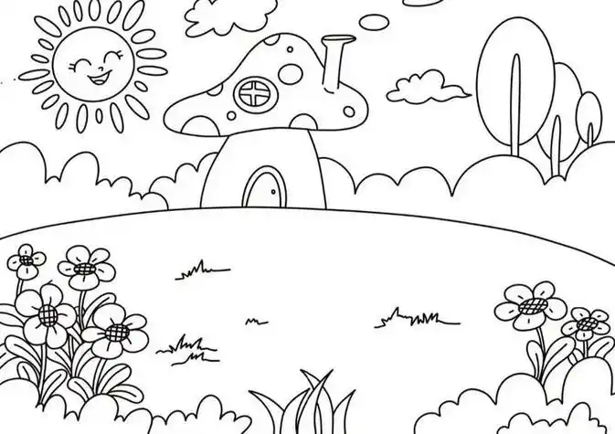 简笔画插图连环四连画简单简笔画小故事小马过河28万能森林场景素材