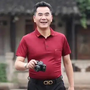 女儿结婚爸爸穿的t礼服夏季喜庆公公儿子订婚中老年男装大红色t恤