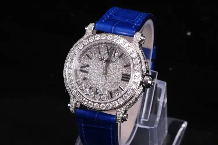 萧邦 快乐钻石真皮女士满钻手表-蓝色 - 钻峰钟表(上海)有限公司