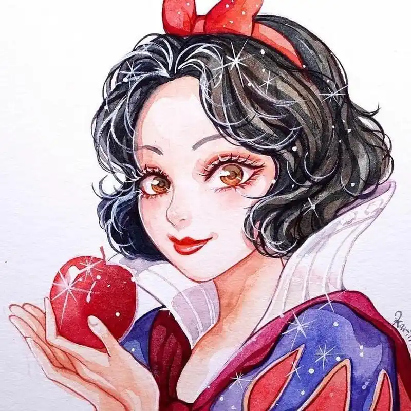 原创画师绘制迪士尼公主水彩画,公主颜值提升,美颜效果明显