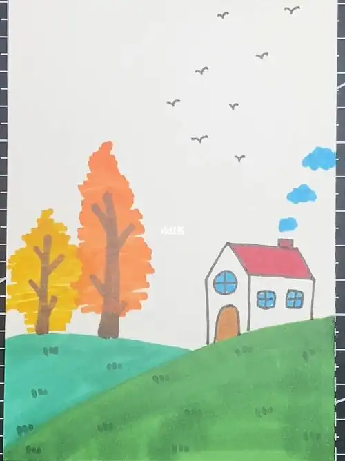 马克笔画秋天风景简笔画