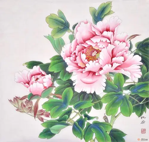 仇谷《花开富贵图》之一,三尺斗方花鸟画,仇谷花鸟画,国画牡丹-【易从