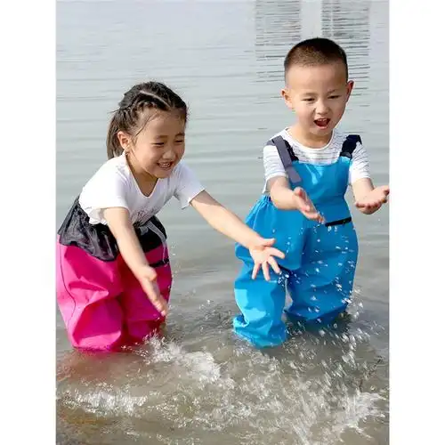 儿童玩水连体下水裤幼儿园防水衣服闪电客赶海小孩雨鞋男女抓鱼雨裤
