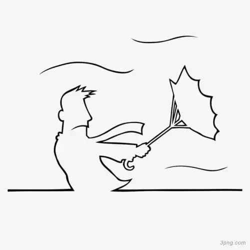 手绘大风吹翻的伞png素材透明免抠图片卡通手绘