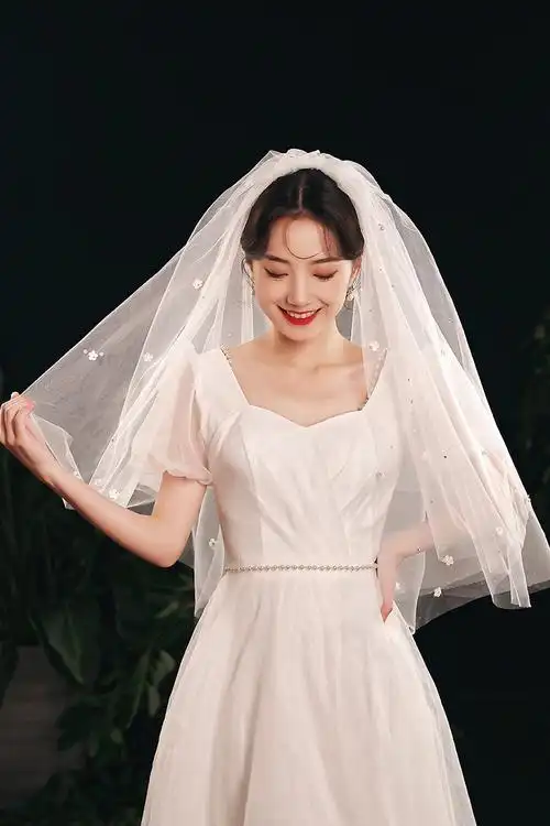 头纱女领证登记拍照道具头饰求婚法式小头纱高级感新娘主婚纱批发